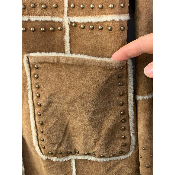 Boston Proper Patchwork Leather Midi Coat Size 12 Studs GUC 6635 Western - Picture 6 of 13